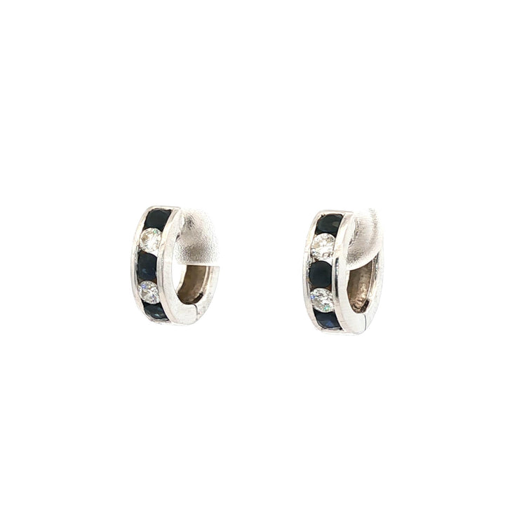 Diamond Sapphire 14 Karat White Gold Huggie Hoop Modern Earrings