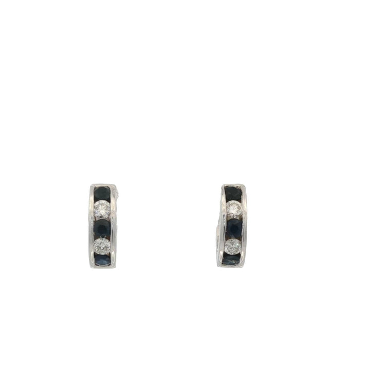 Diamond Sapphire 14 Karat White Gold Huggie Hoop Modern Earrings
