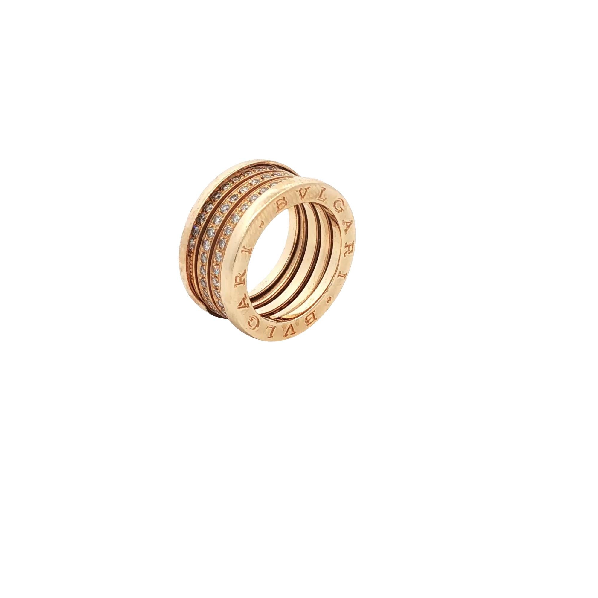 BVLGARI リング Bvlgari B-Zero Three Row Diamond 18 Karat Yellow Gold Band Ring Size 5