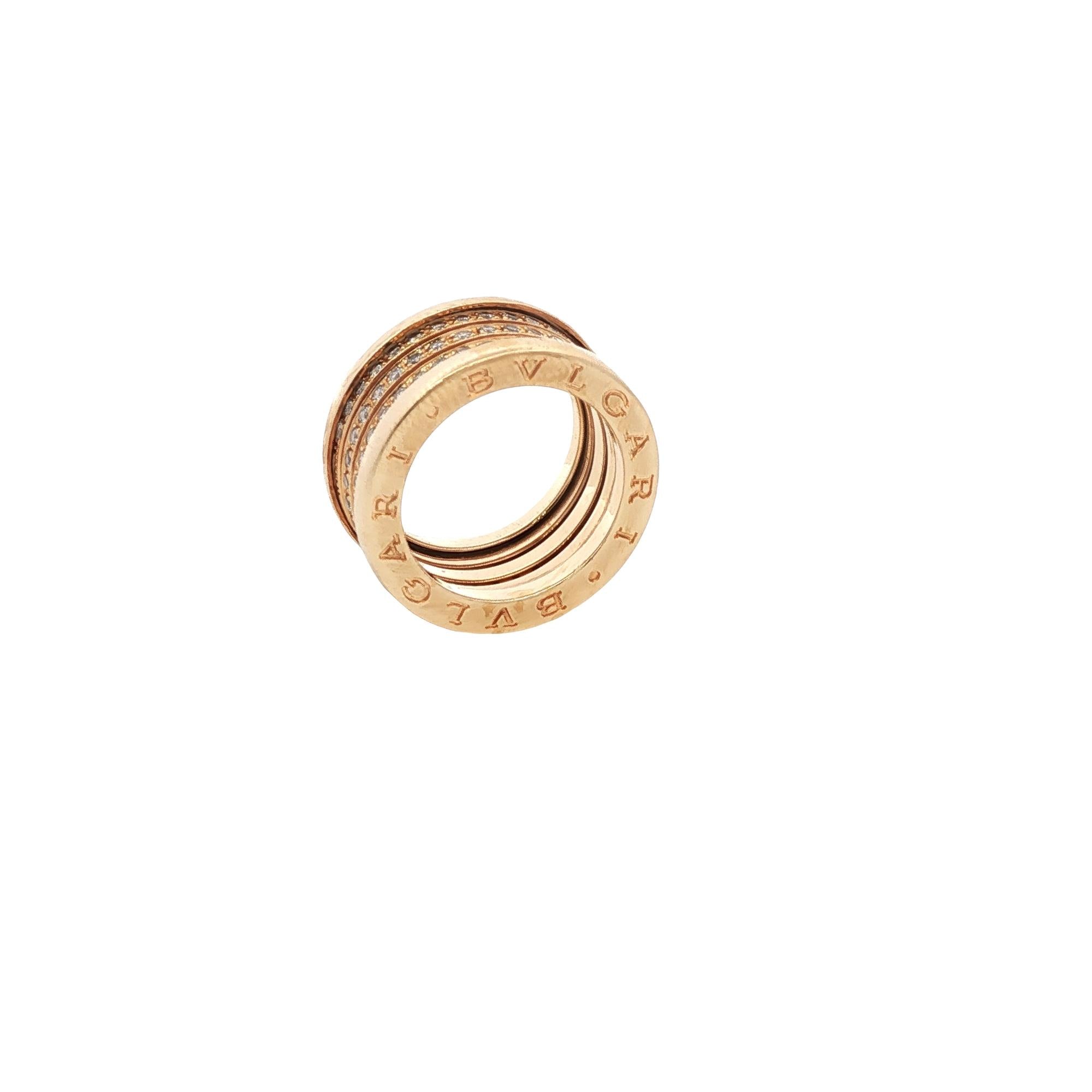 Bvlgari B-Zero Three Row Diamond 18 Karat Yellow Gold Band Ring Size 5