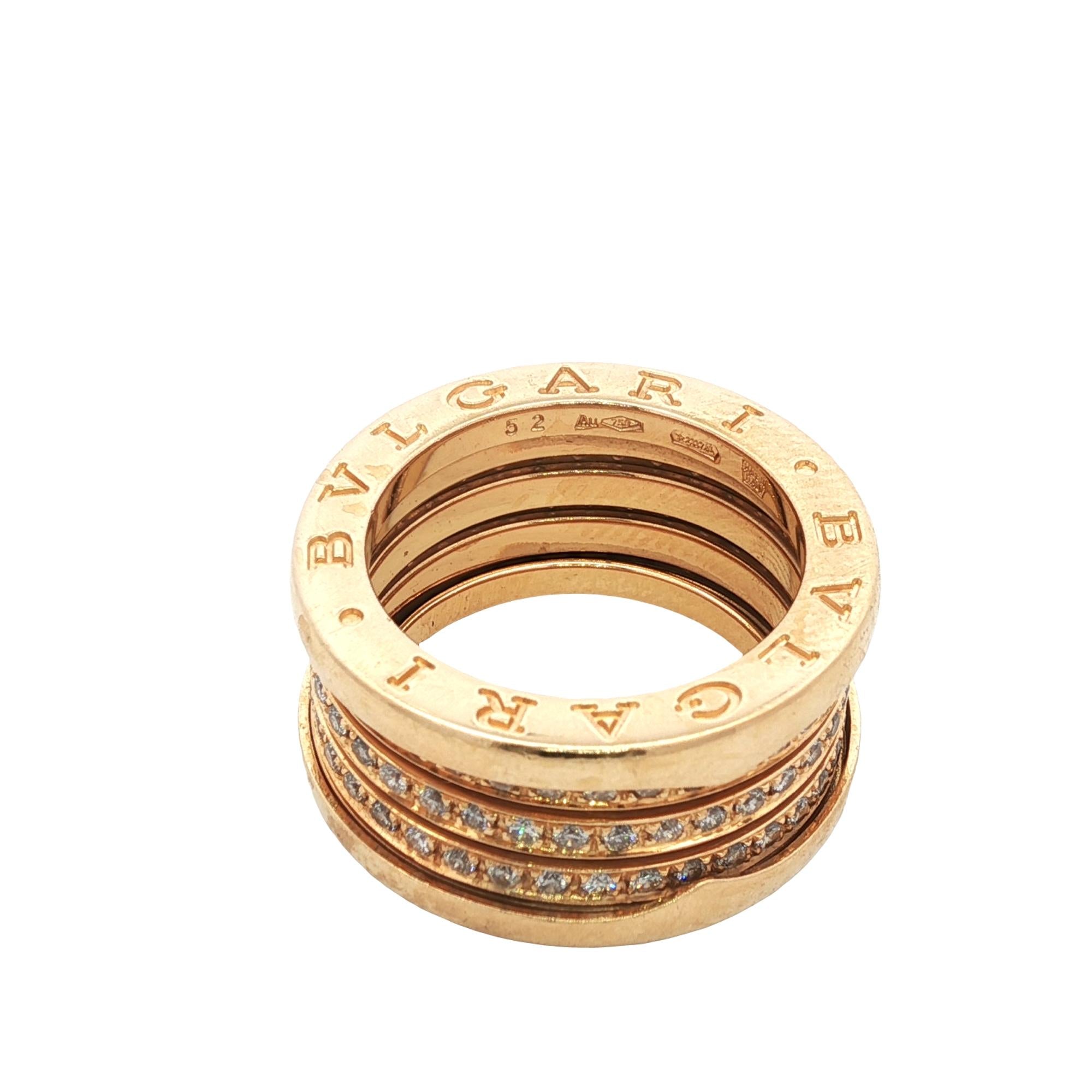Bvlgari B-Zero Three Row Diamond 18 Karat Yellow Gold Band Ring Size 52 (US 6)