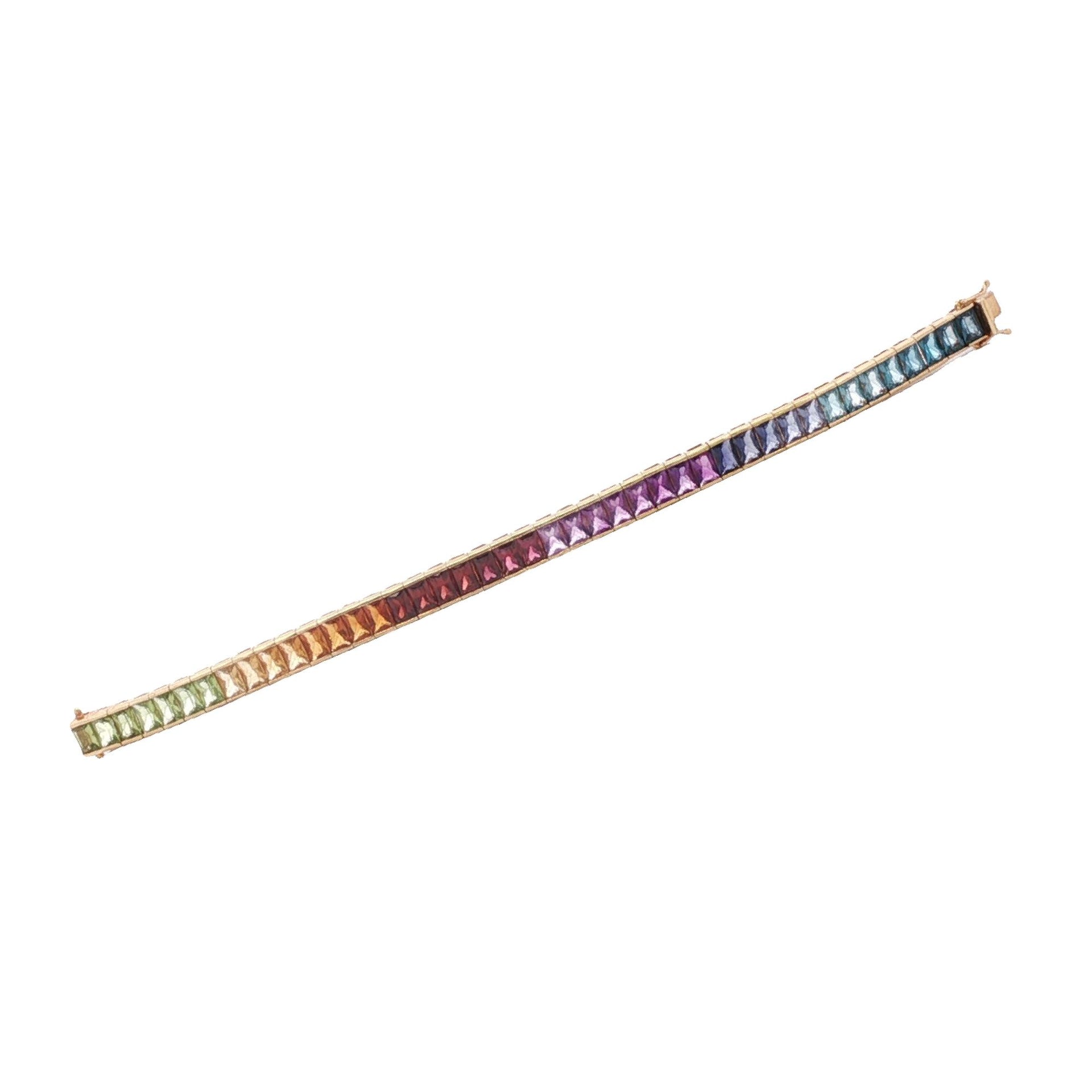 Rainbow Gemstone 18 Karat Yellow Gold Vintage Link Bracelet H. Stern