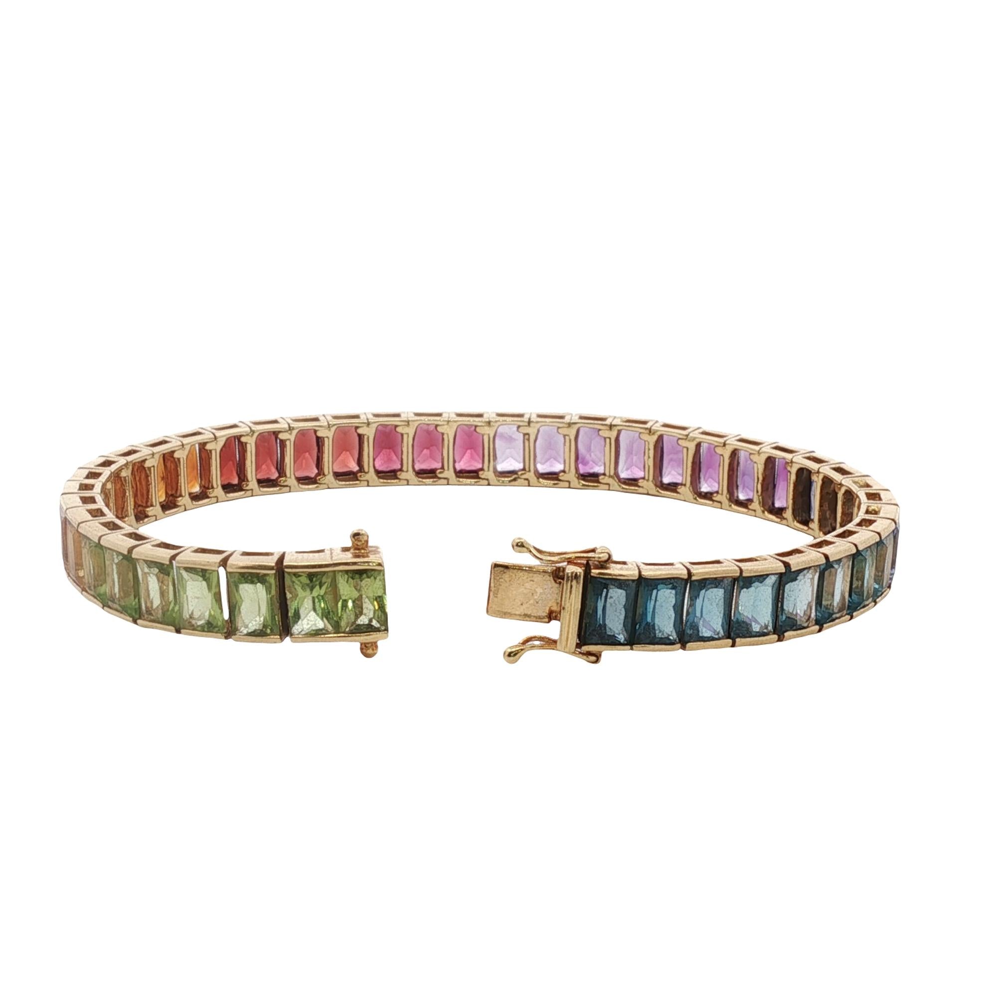 Rainbow Gemstone 18 Karat Yellow Gold Vintage Link Bracelet H. Stern