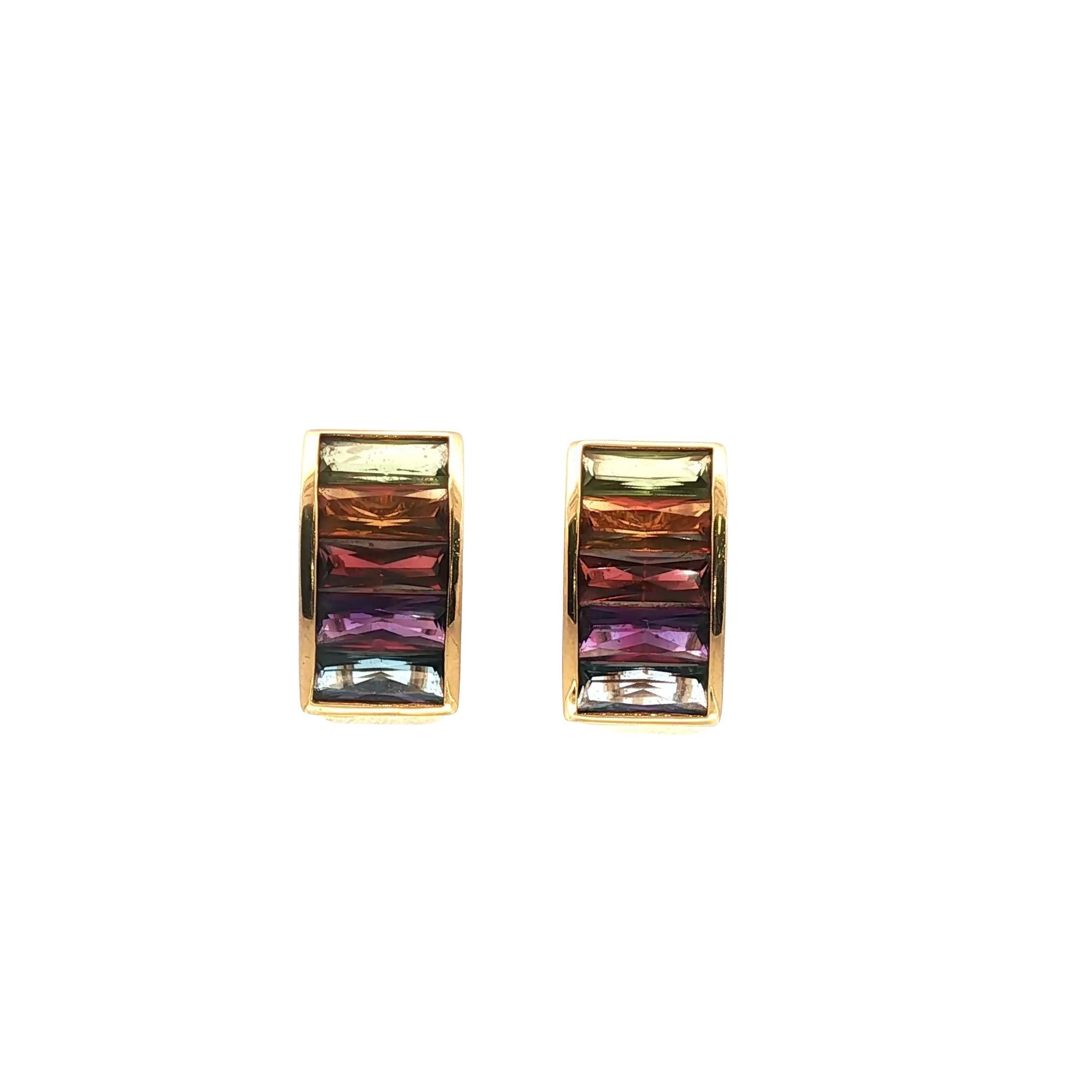 Rainbow Gemstone 18 Karat Yellow Gold Vintage Leverback Earrings H.Stern