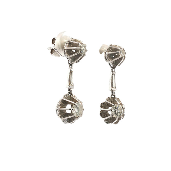 1950's Diamond 18 Karat White Gold Vintage Dangle Earrings