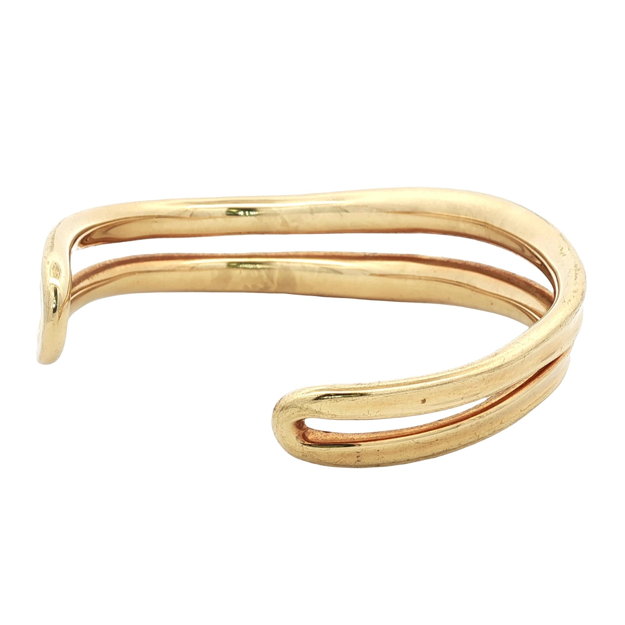 Robert Lee Morris 18 Karat Yellow Gold Two Row Solid Cuff Bangle Bracelet