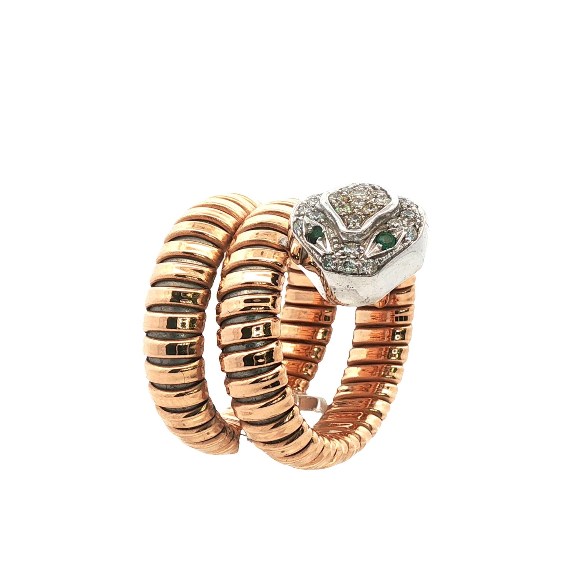 Flexible Diamond Snake 18 Karat Rose & White Gold Vintage Ring Crafted Italy