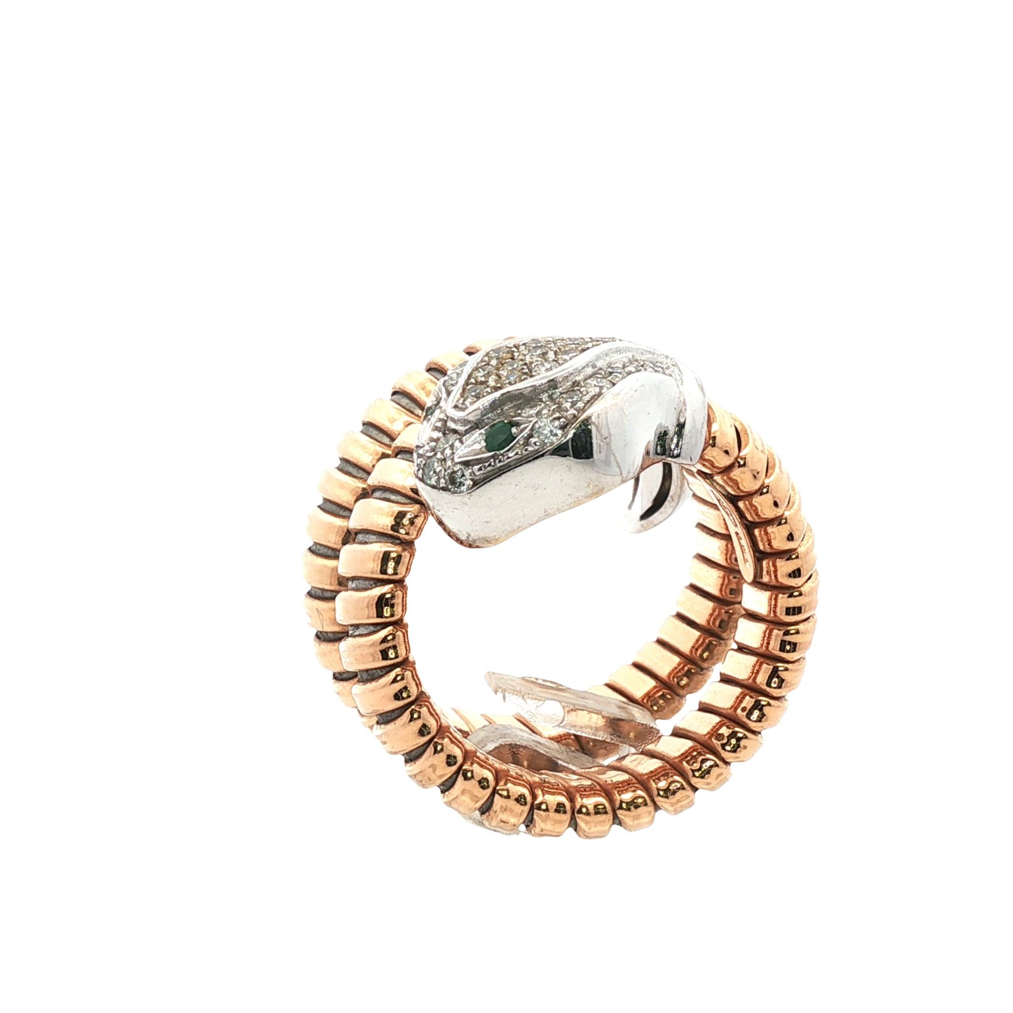 Flexible Diamond Snake 18 Karat Rose & White Gold Vintage Ring Crafted Italy