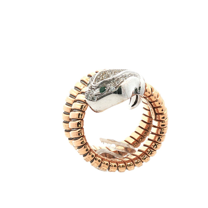 Flexible Diamond Snake 18 Karat Rose & White Gold Vintage Ring Crafted Italy