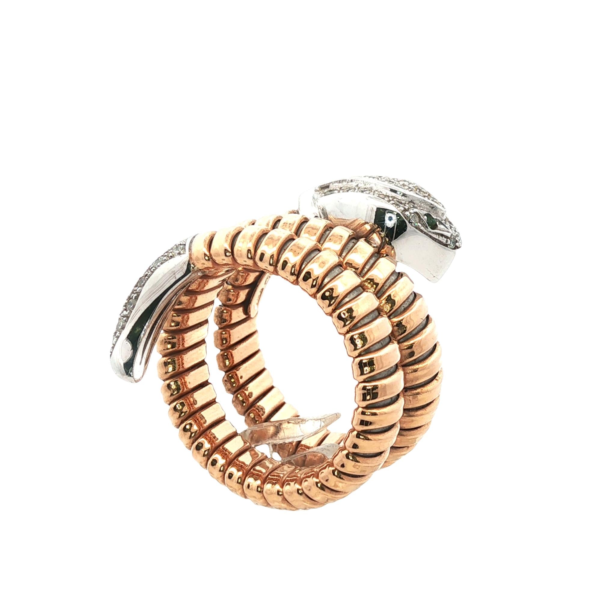 Flexible Diamond Snake 18 Karat Rose & White Gold Vintage Ring Crafted Italy