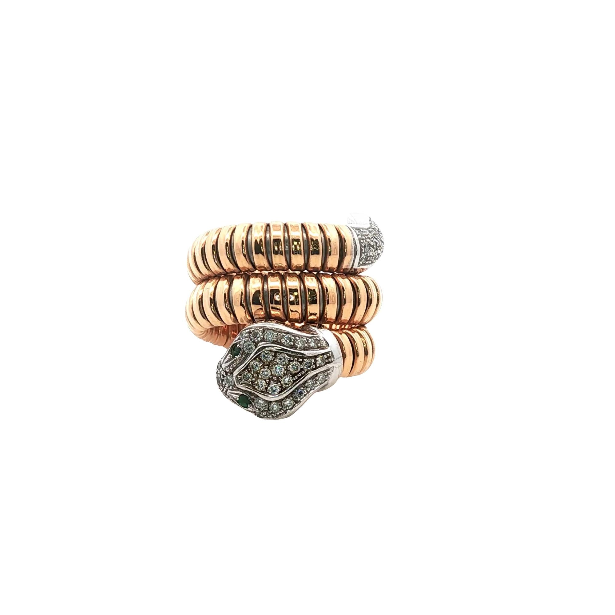 Flexible Diamond Snake 18 Karat Rose & White Gold Vintage Ring Crafted Italy