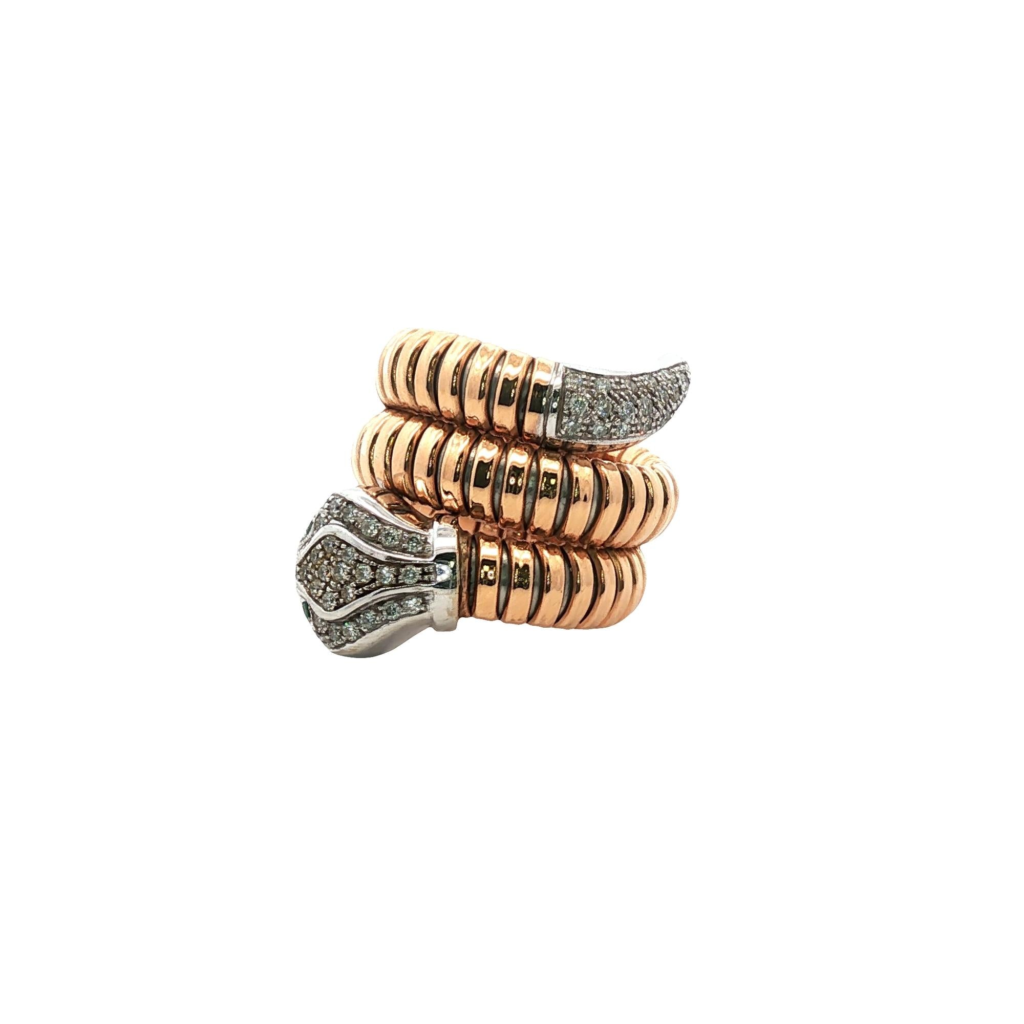 Flexible Diamond Snake 18 Karat Rose & White Gold Vintage Ring Crafted Italy