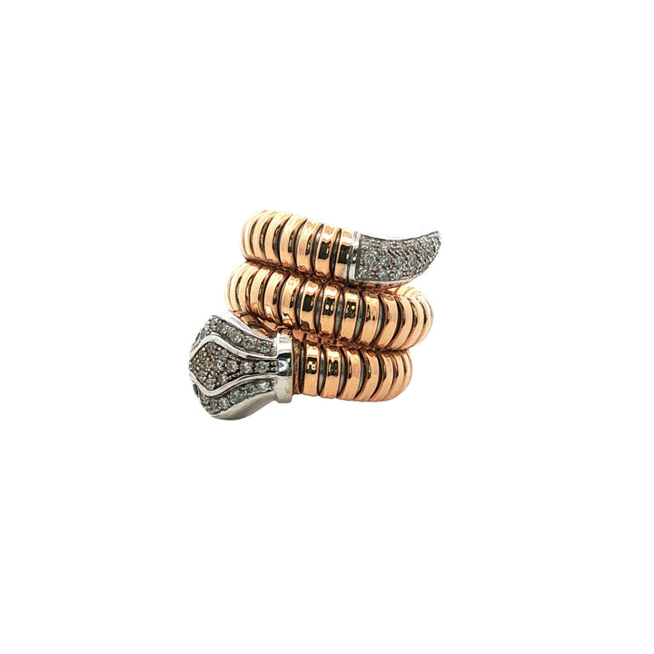 Flexible Diamond Snake 18 Karat Rose & White Gold Vintage Ring Crafted Italy