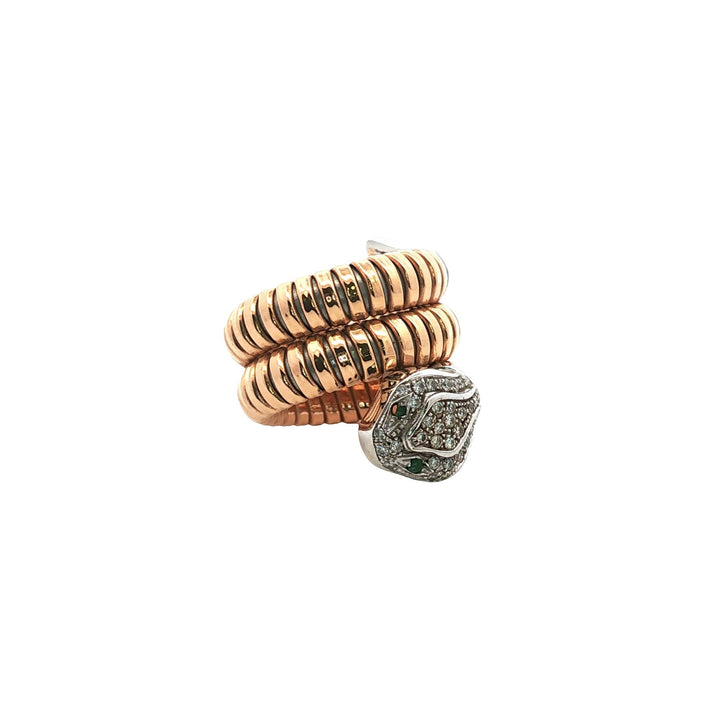 Flexible Diamond Snake 18 Karat Rose & White Gold Vintage Ring Crafted Italy