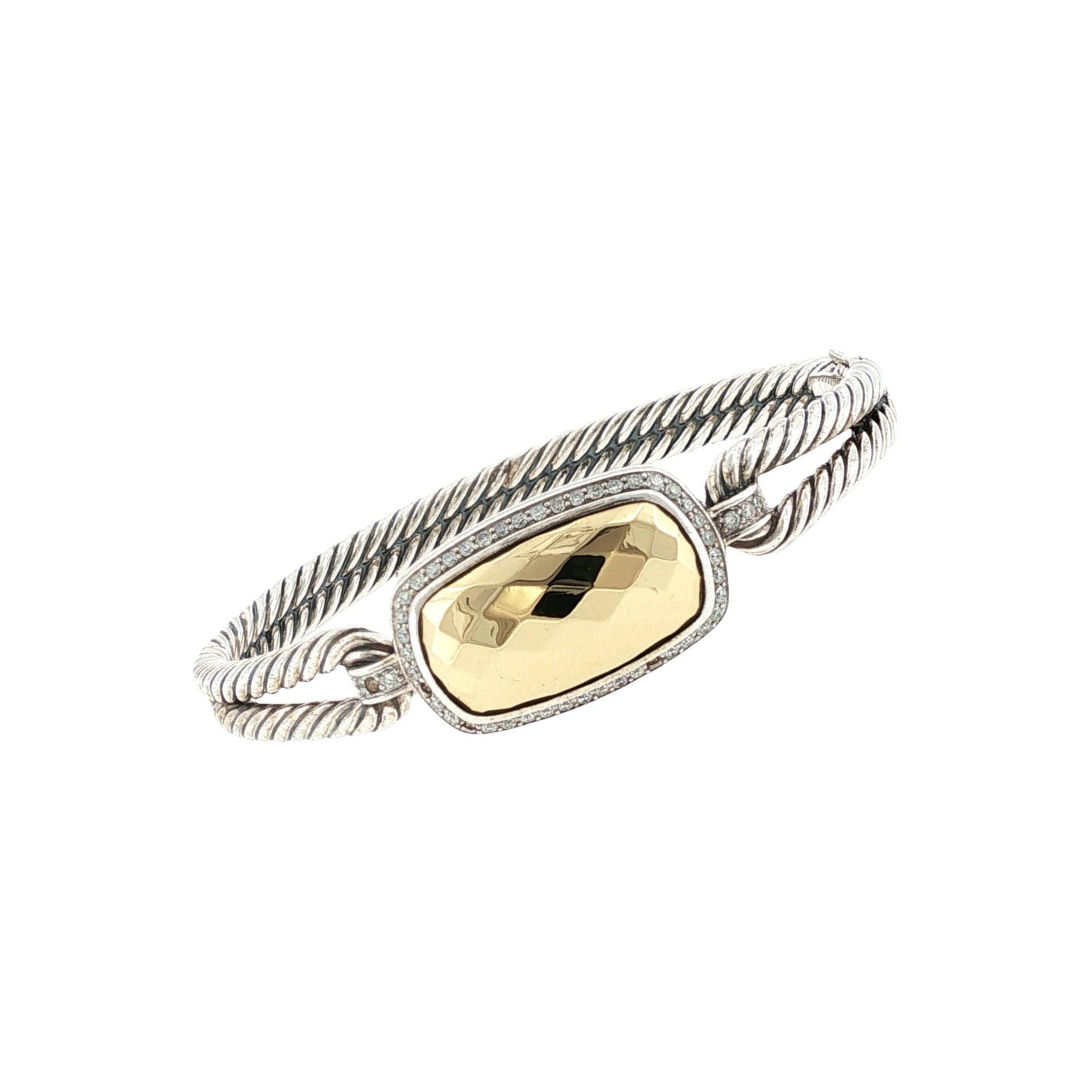 David Yurman Noblese Diamond 18KYG/SS Cable Bangle Bracelet