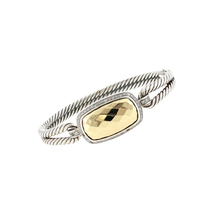 David Yurman Noblese Diamond 18KYG/SS Cable Bangle Bracelet