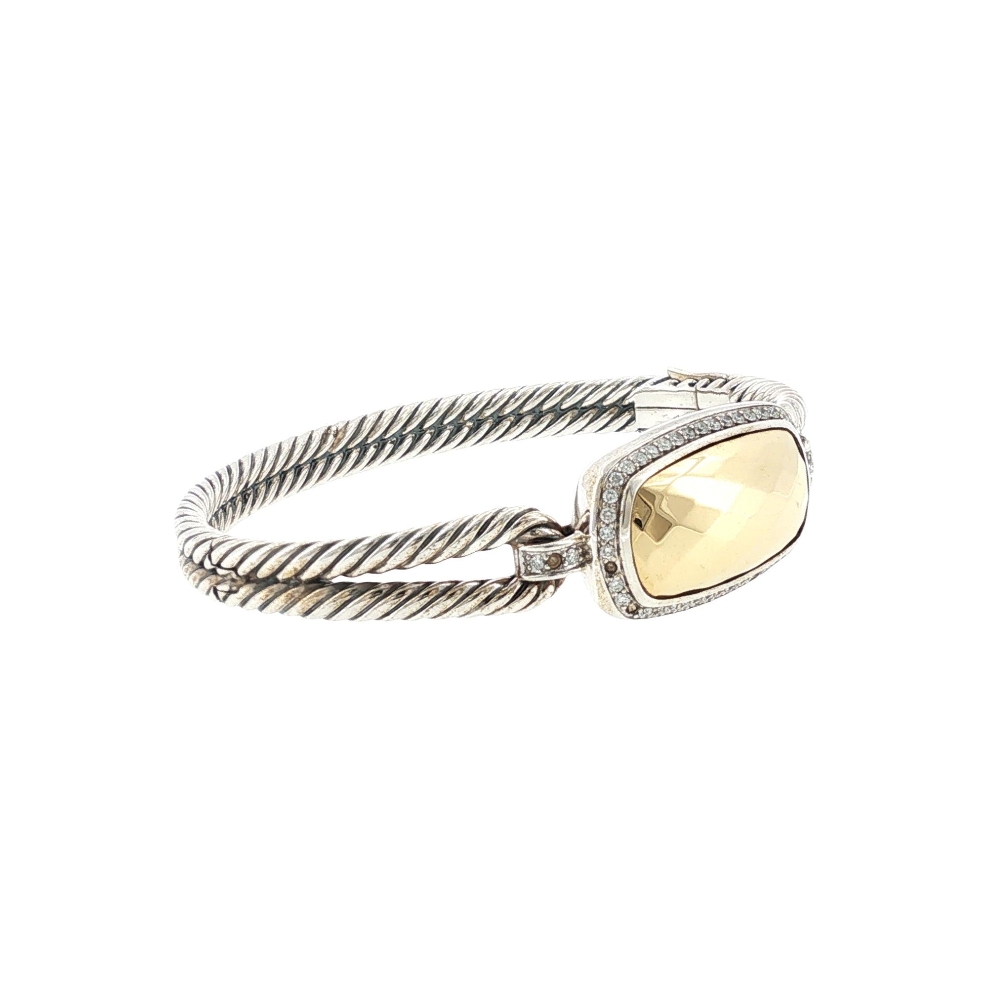 David Yurman Noblese Diamond 18KYG/SS Cable Bangle Bracelet