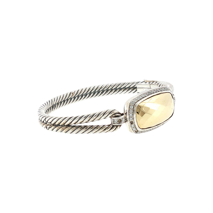 David Yurman Noblese Diamond 18KYG/SS Cable Bangle Bracelet