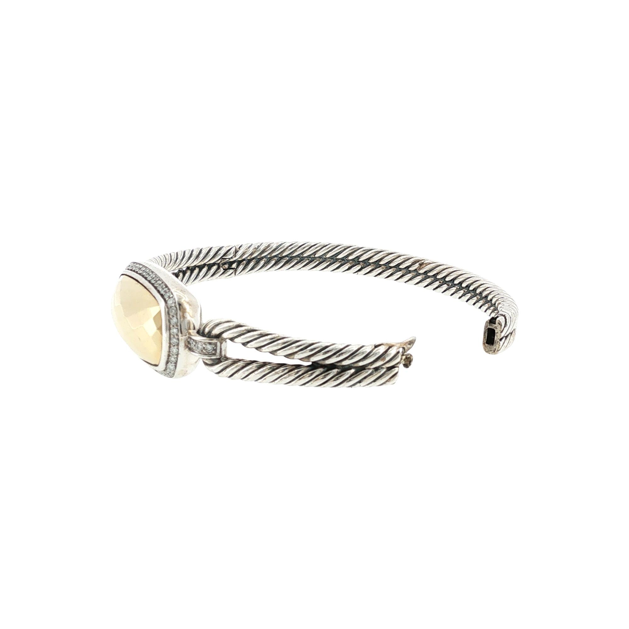 David Yurman Noblese Diamond 18KYG/SS Cable Bangle Bracelet