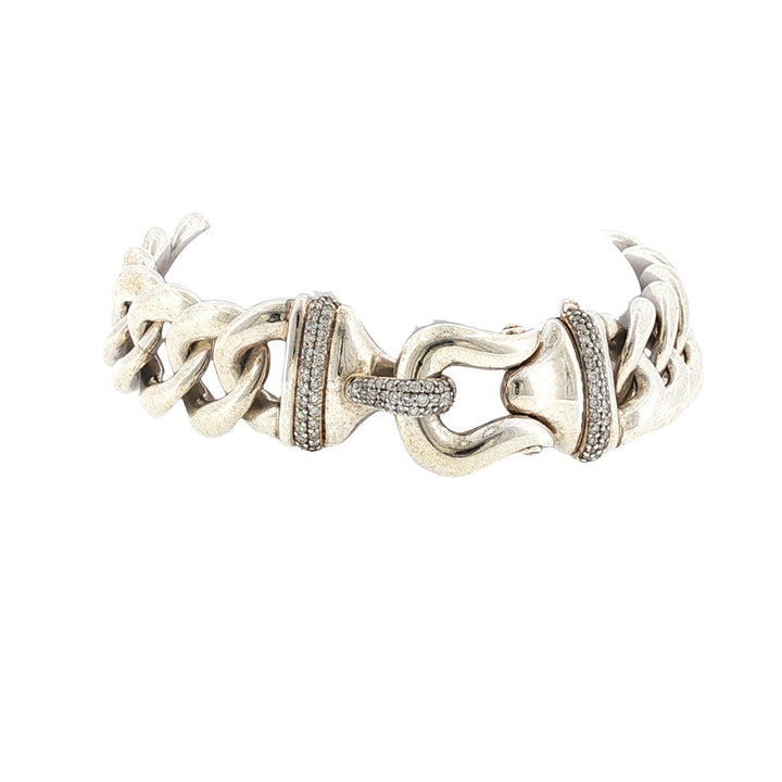 David Yurman Diamond Clasp Sterling Silver Link Bracelet 7 Inches
