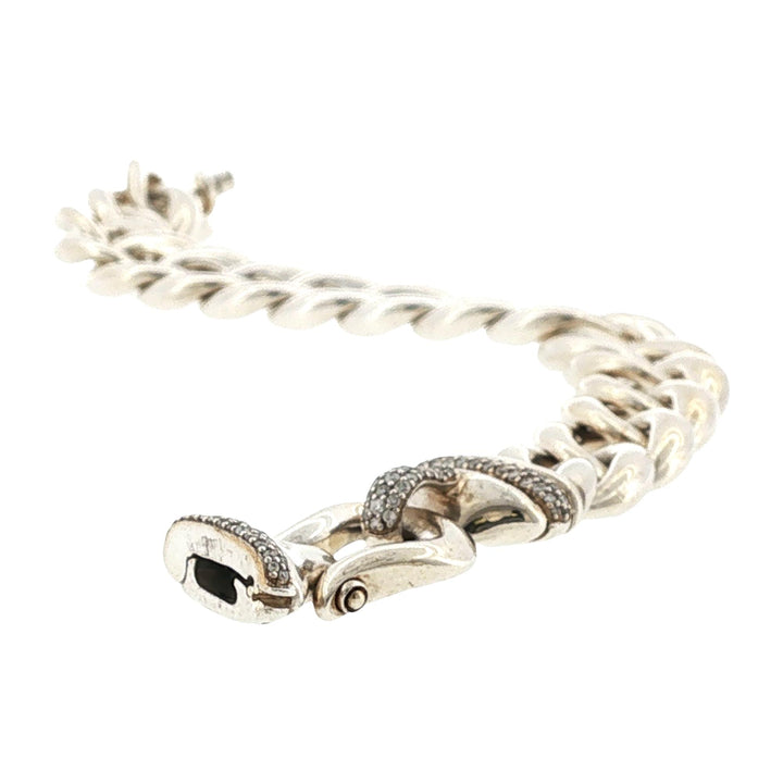 David Yurman Diamond Clasp Sterling Silver Link Bracelet 7 Inches