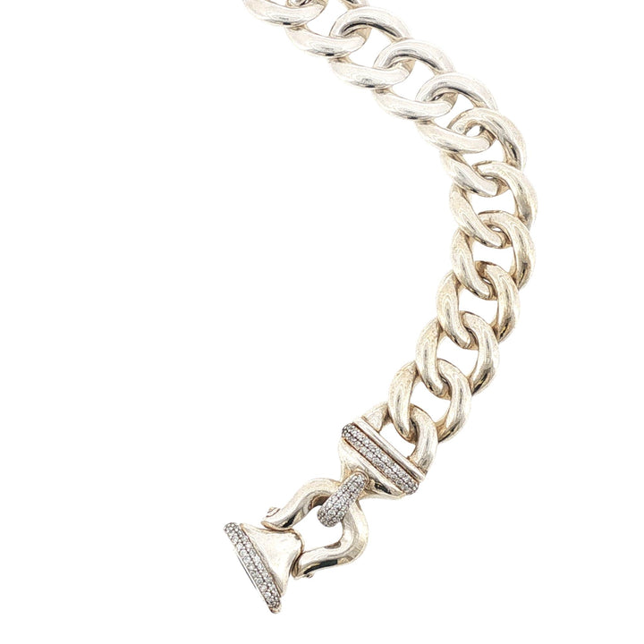 David Yurman Diamond Clasp Sterling Silver Link Bracelet 7 Inches