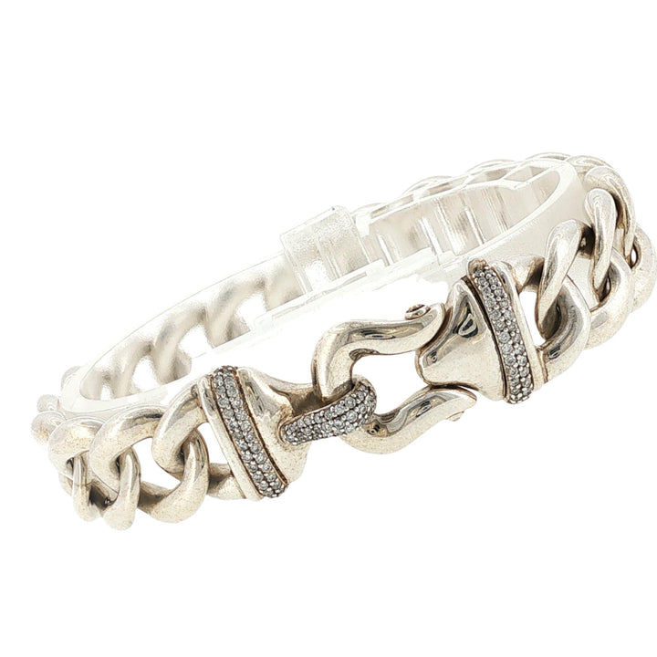 David Yurman Diamond Clasp Sterling Silver Link Bracelet 7 Inches