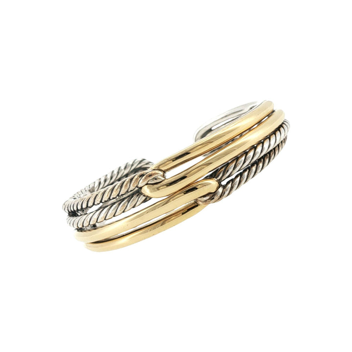 David Yurman 2 Row Labrynth 18KYG/Sterling Silver Hinged Cuff Bracelet