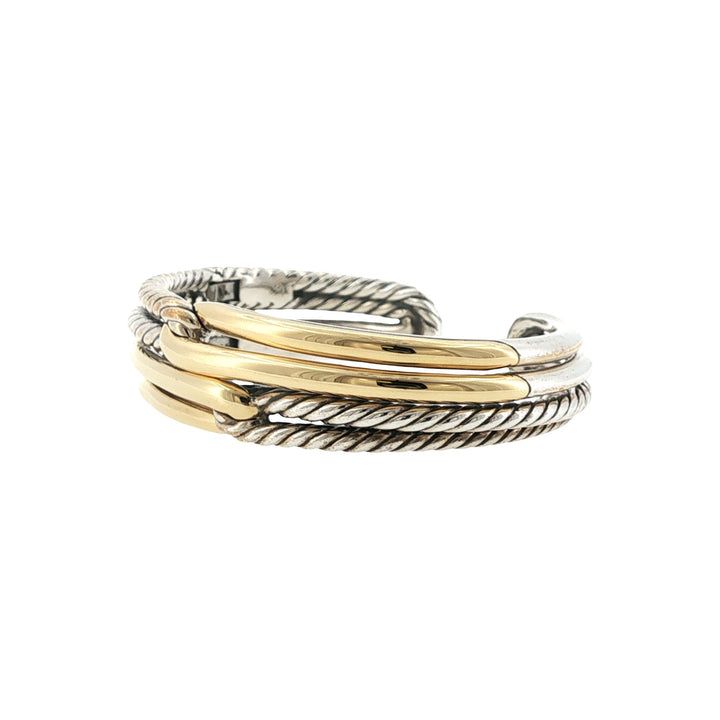 David Yurman 2 Row Labrynth 18KYG/Sterling Silver Hinged Cuff Bracelet