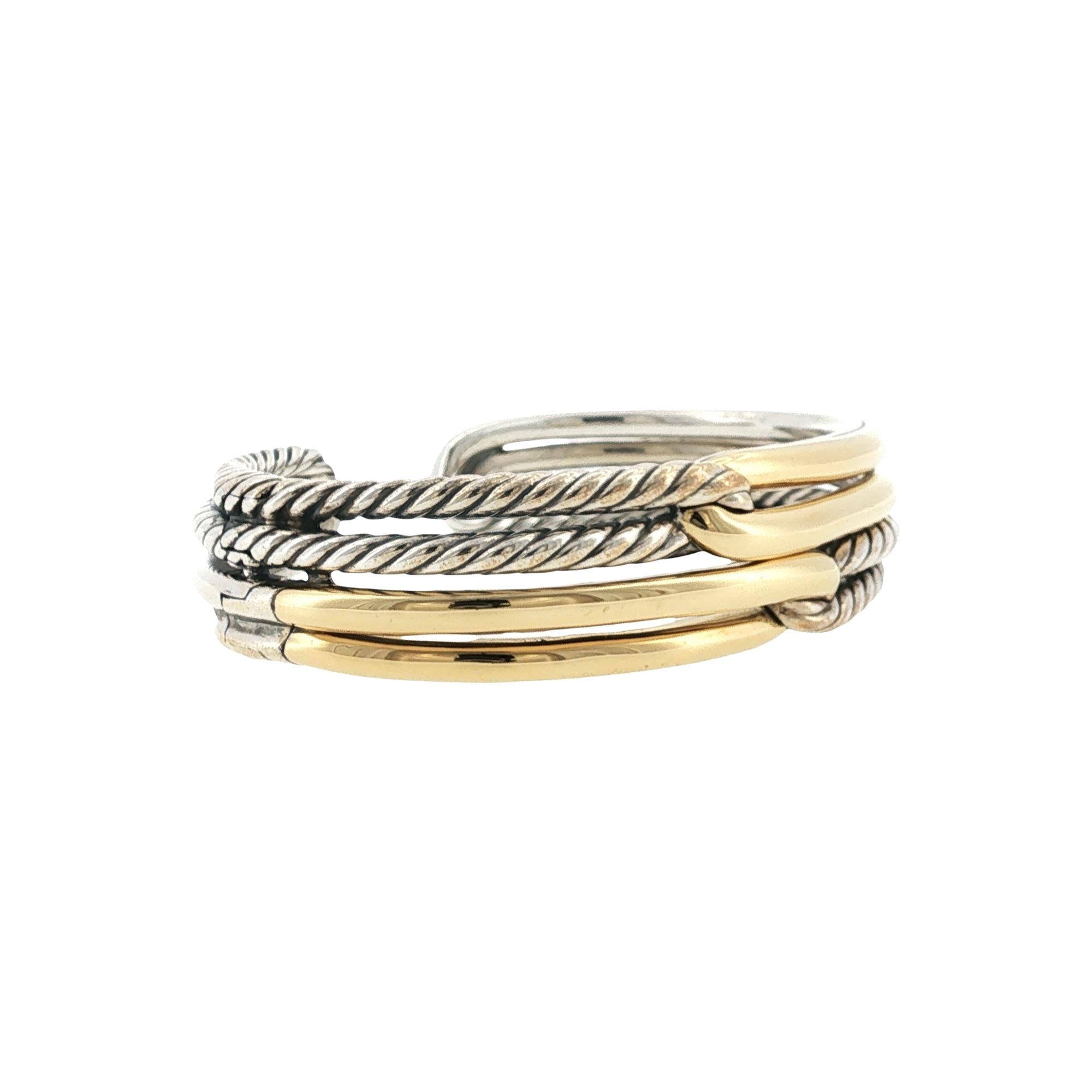 David Yurman 2 Row Labrynth 18KYG/Sterling Silver Hinged Cuff Bracelet