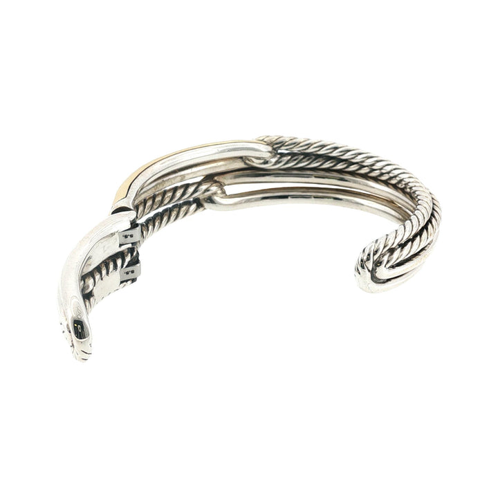 David Yurman 2 Row Labrynth 18KYG/Sterling Silver Hinged Cuff Bracelet