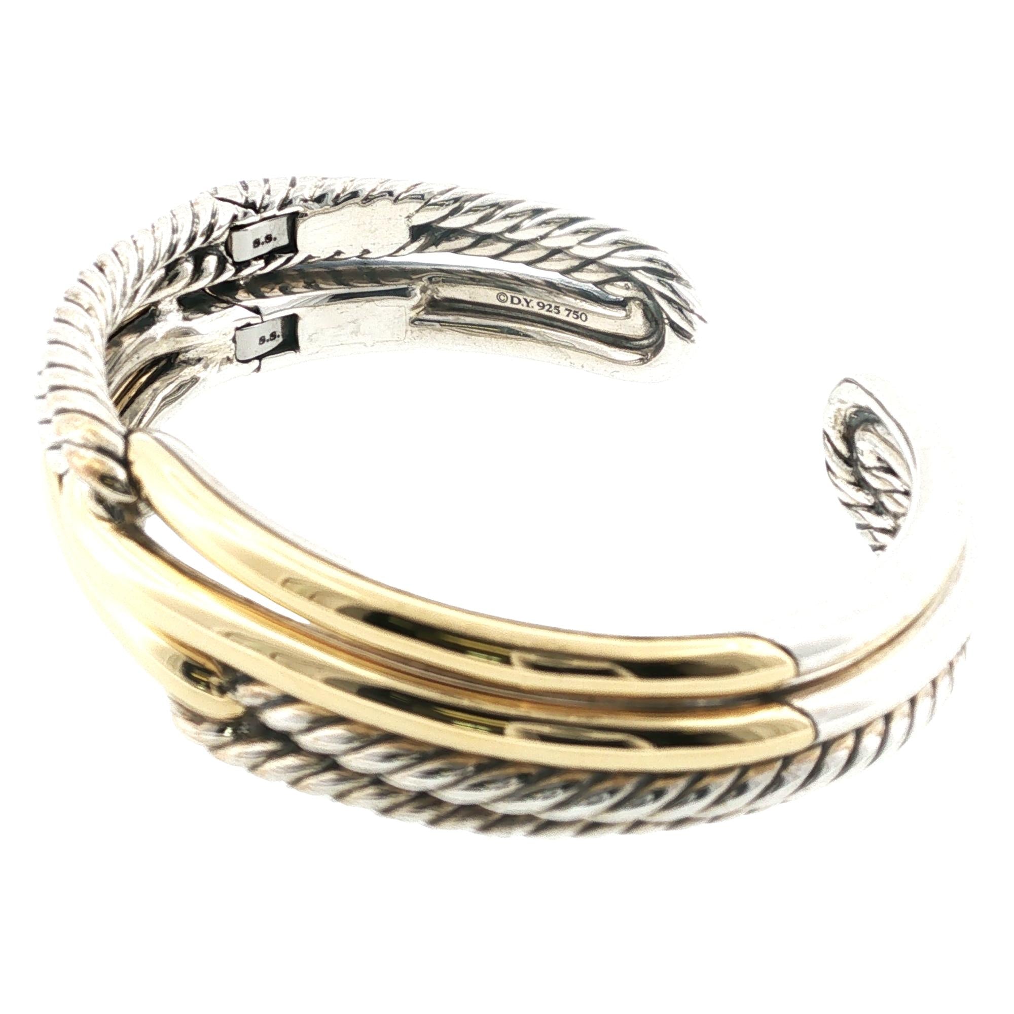 David Yurman 2 Row Labrynth 18KYG/Sterling Silver Hinged Cuff Bracelet