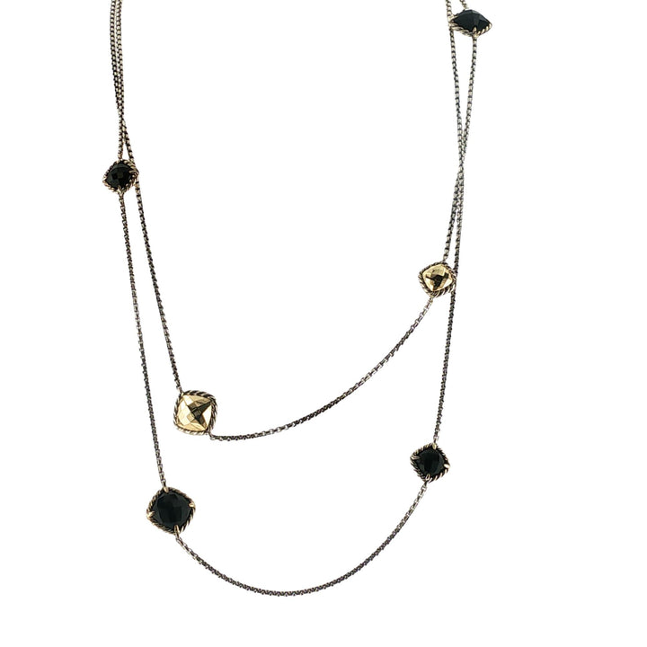 David Yurman Onyx 18 Karat Yellow Gold 6 Station 36 Inch Sterling SilverNecklace