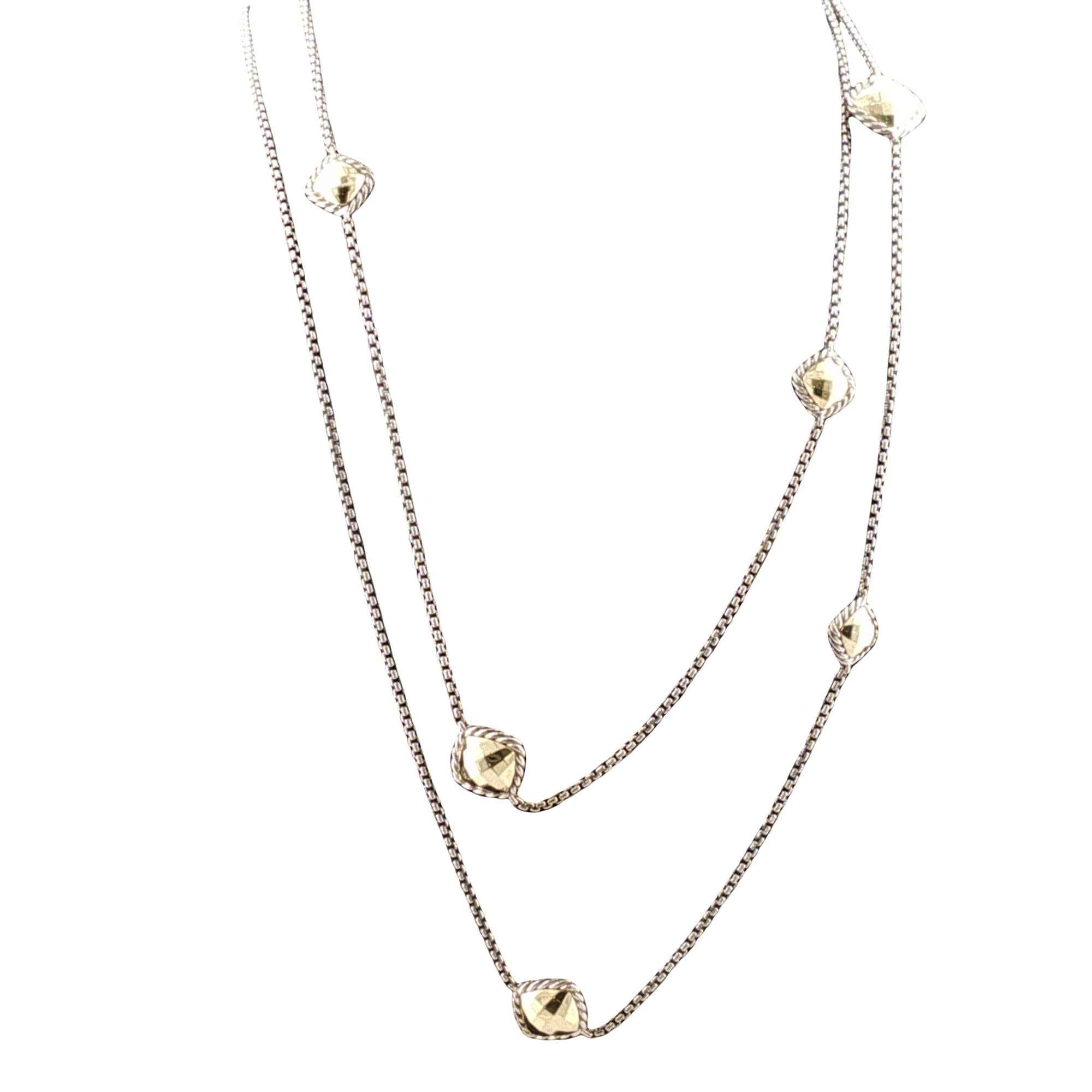 David Yurman Onyx 18 Karat Yellow Gold 6 Station 36 Inch Sterling SilverNecklace
