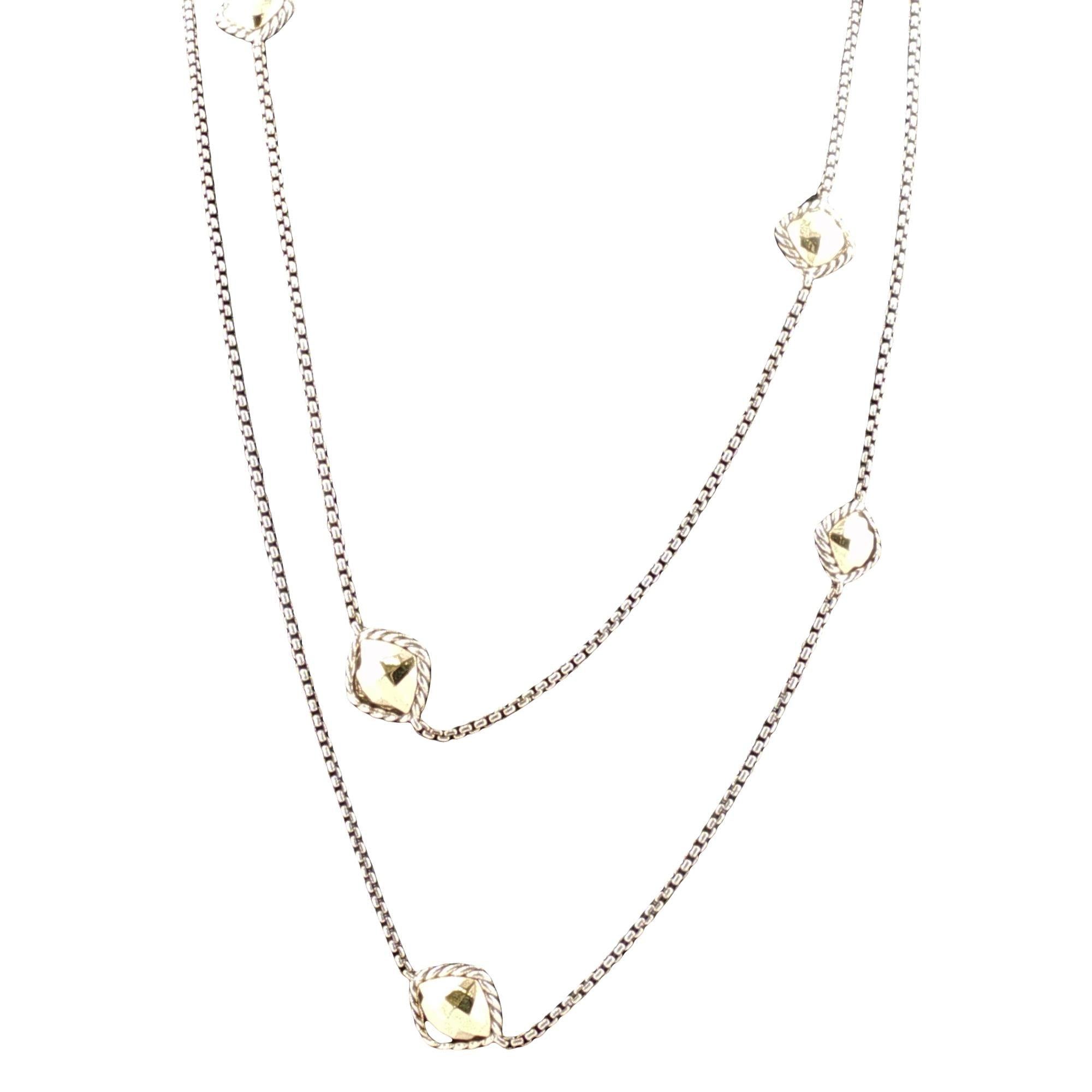 David Yurman Onyx 18 Karat Yellow Gold 6 Station 36 Inch Sterling SilverNecklace