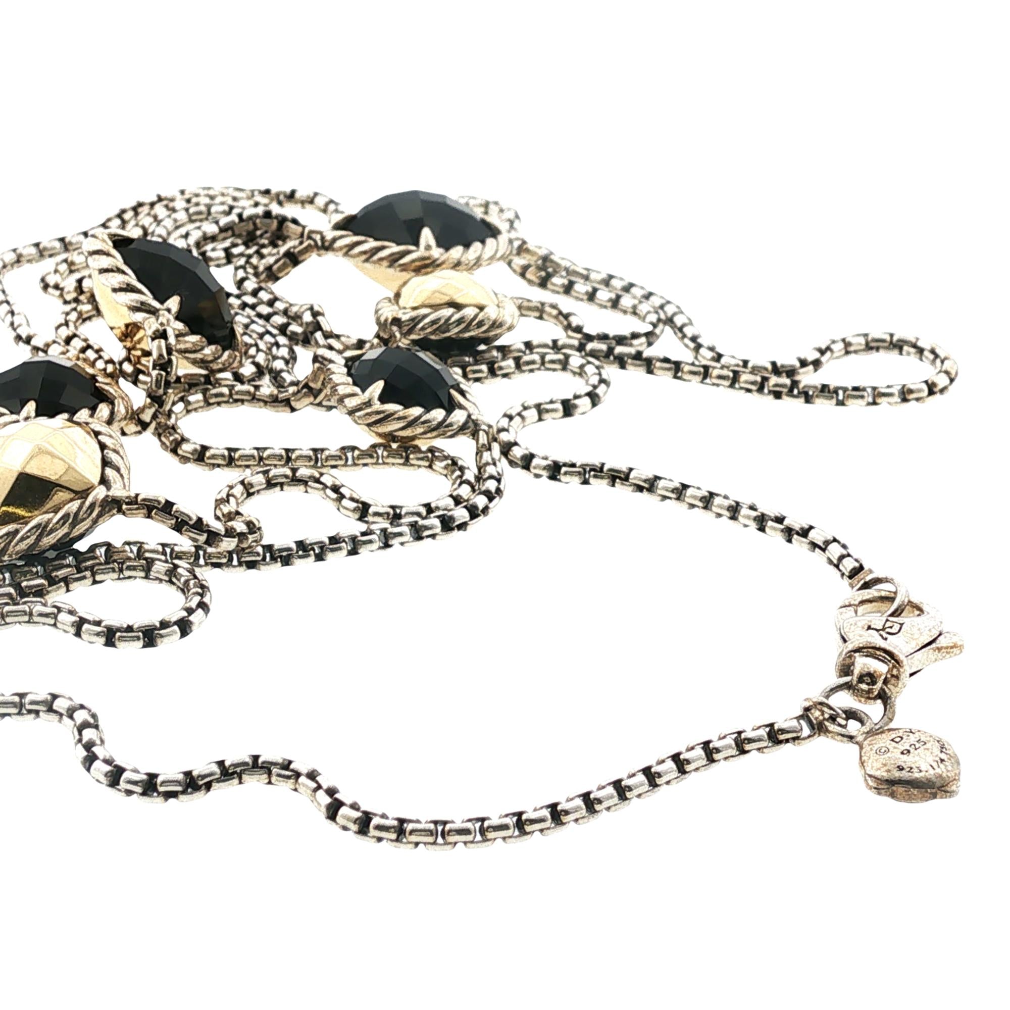 David Yurman Onyx 18 Karat Yellow Gold 6 Station 36 Inch Sterling SilverNecklace