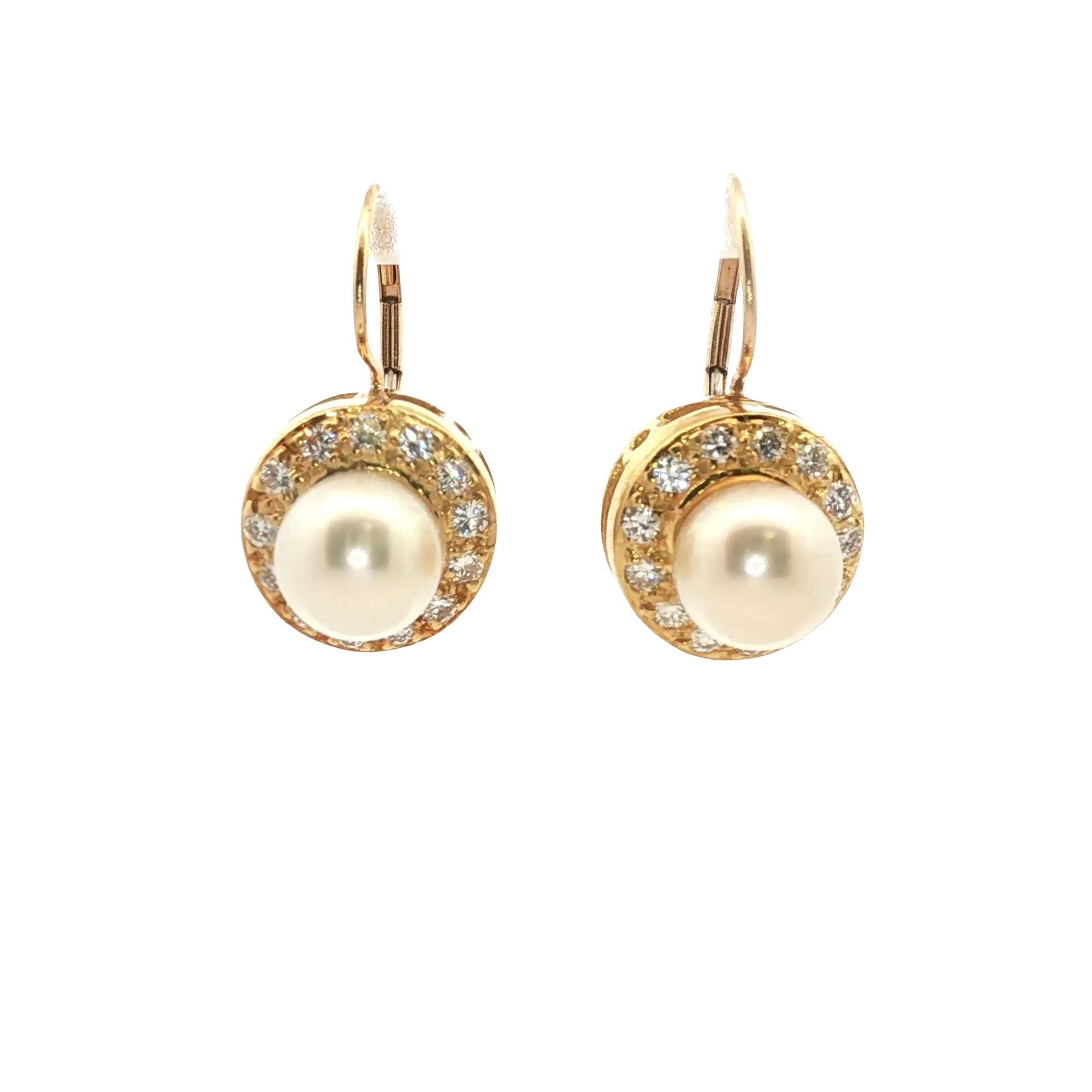 Diamond & Pearl Yellow Gold Dangle Vintage Earrings