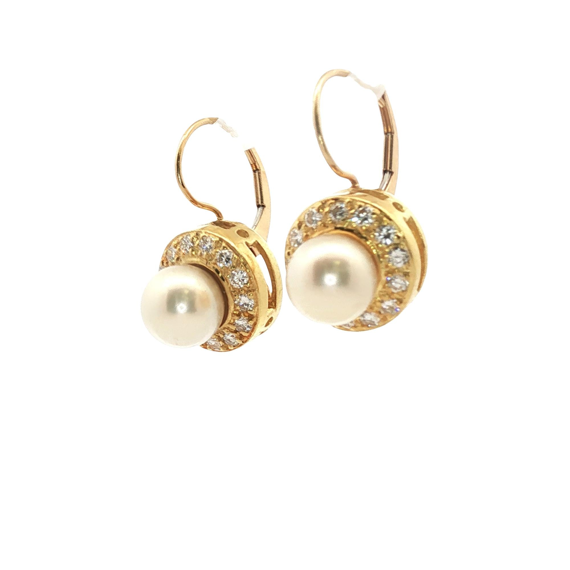 Diamond & Pearl Yellow Gold Dangle Vintage Earrings