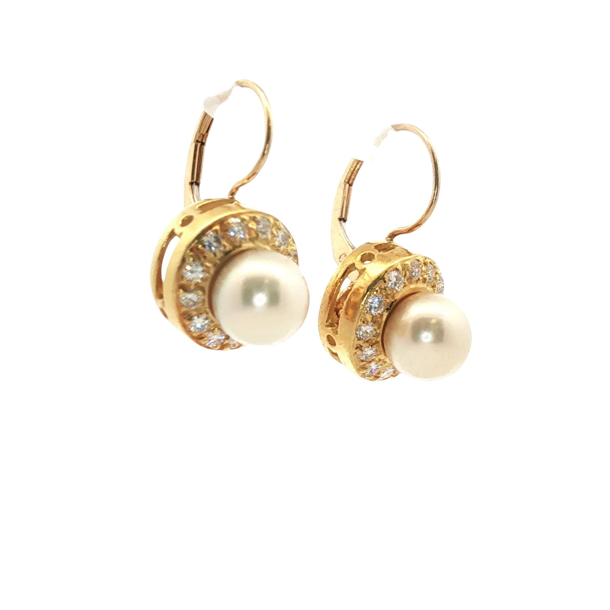 Diamond & Pearl Yellow Gold Dangle Vintage Earrings