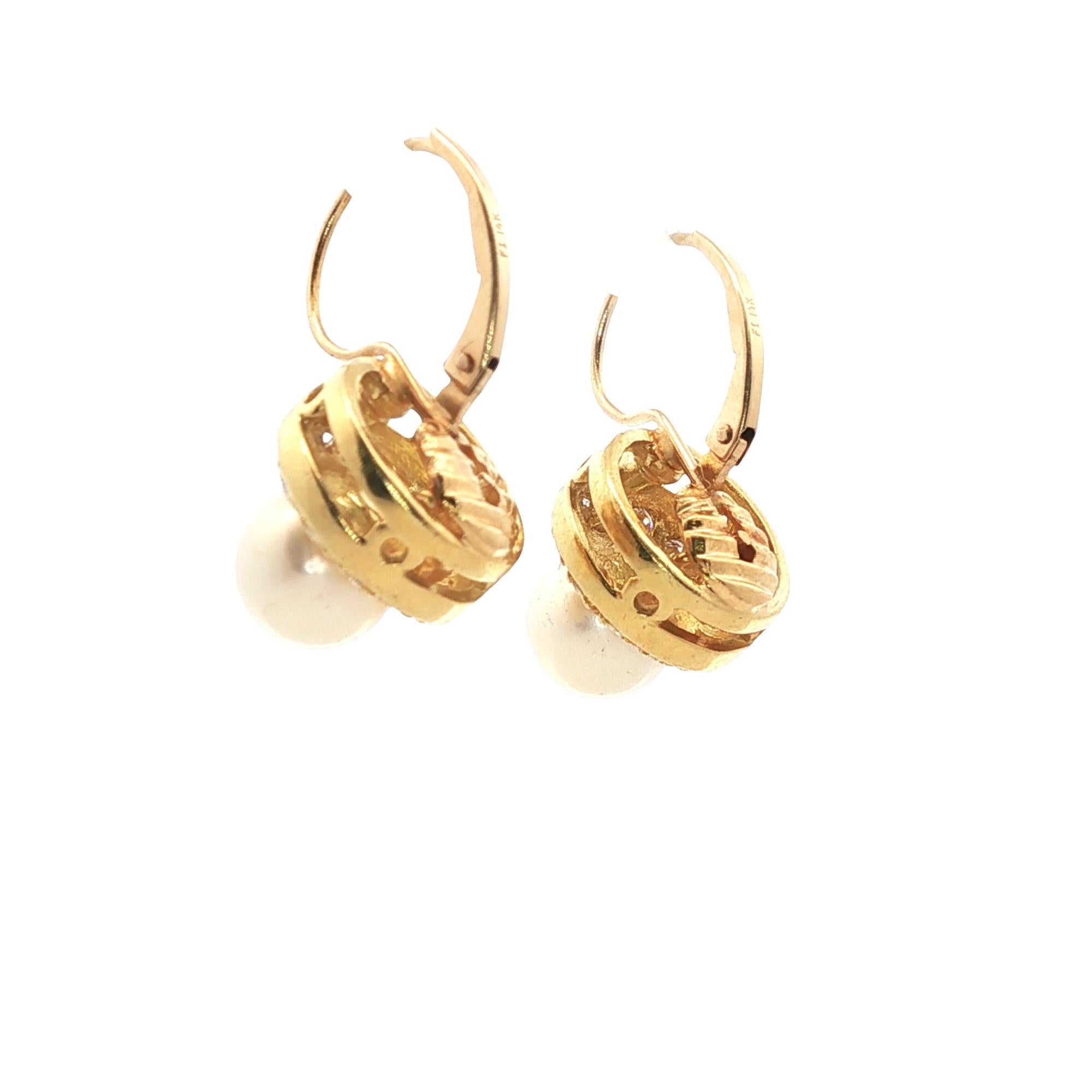 Diamond & Pearl Yellow Gold Dangle Vintage Earrings