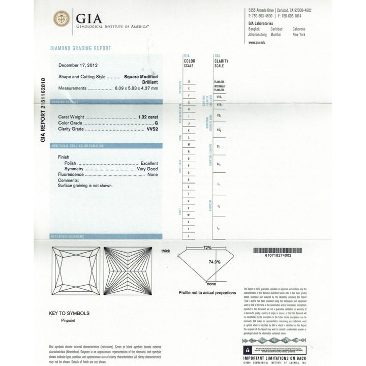 1.32 Carat Princess-Cut Diamond Platinum Engagement Ring GIA Certified