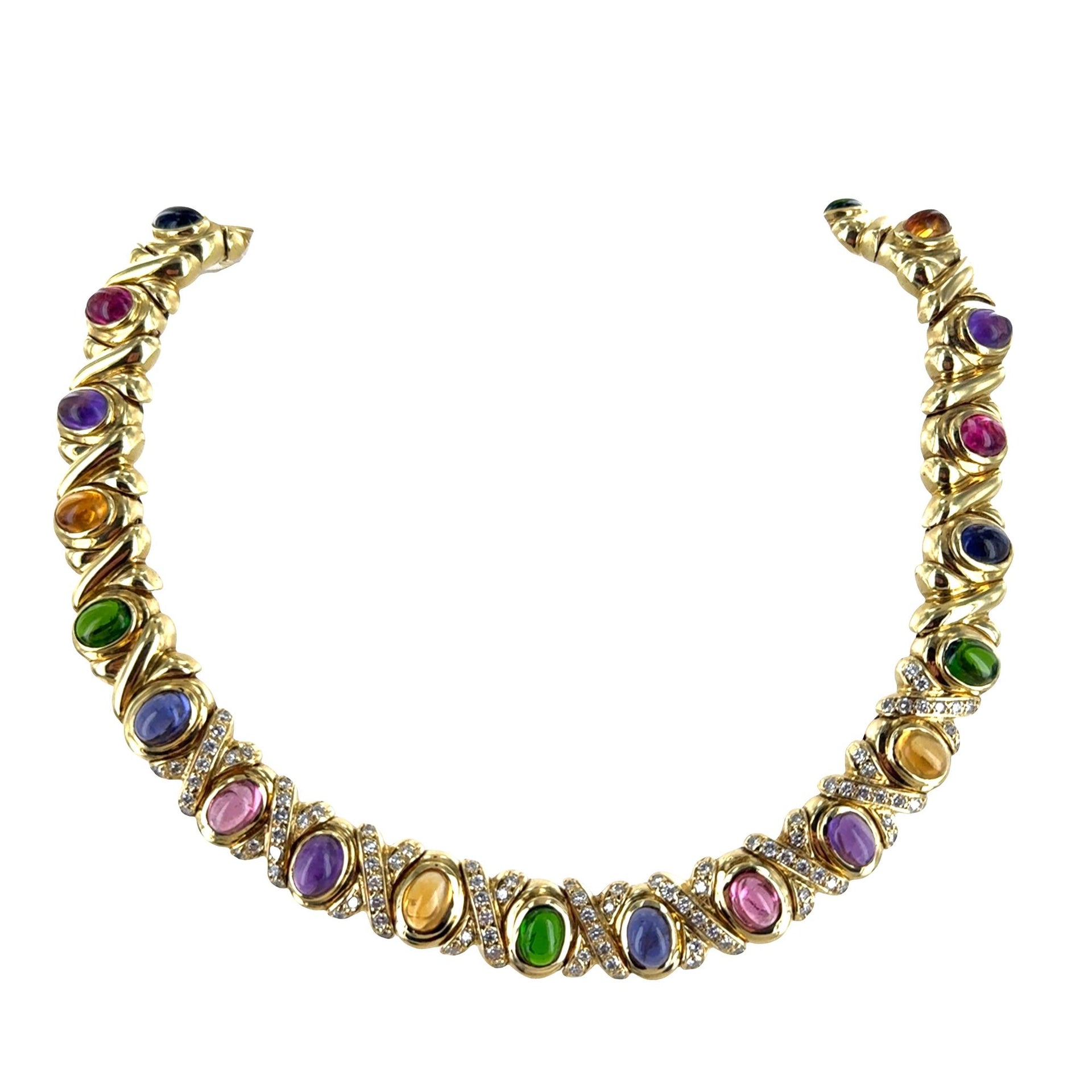 Black Star & Frost Diamond Cabechon Gemstone 18K Yellow Gold Statement Necklace