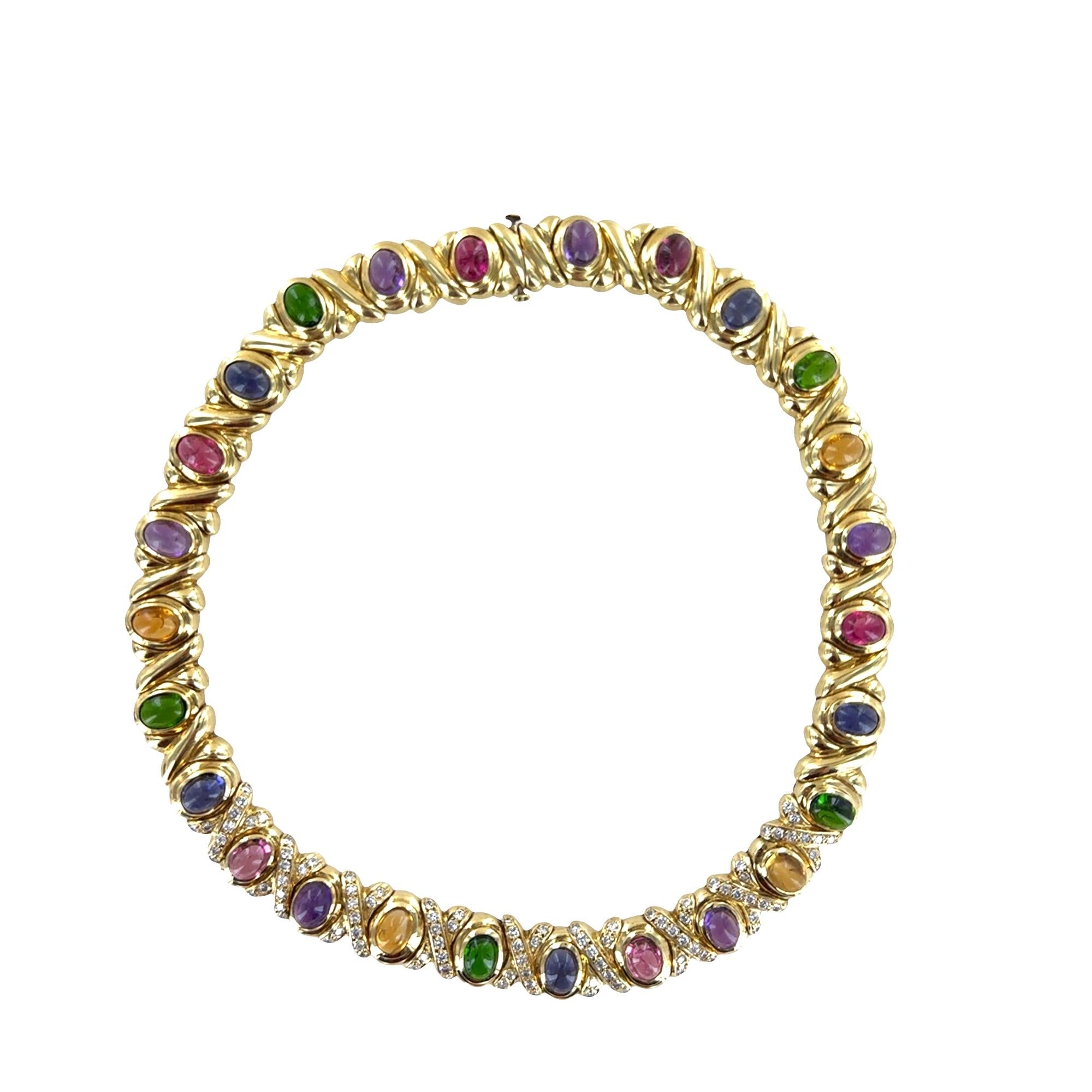 Black Star & Frost Diamond Cabechon Gemstone 18K Yellow Gold Statement Necklace