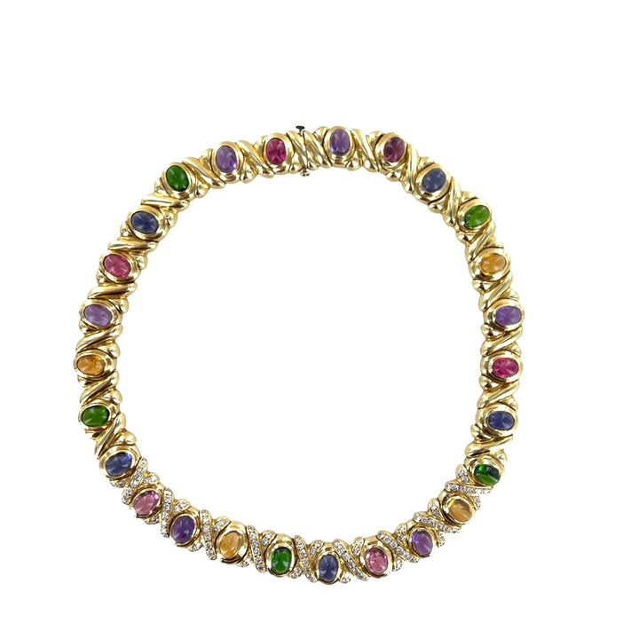 Black Star & Frost Diamond Cabechon Gemstone 18K Yellow Gold Statement Necklace