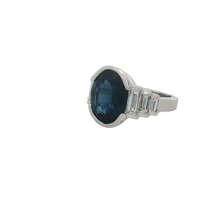 9.50 Carat Oval Natural Blue Sapphire Diamond Platinum Cocktail Ring