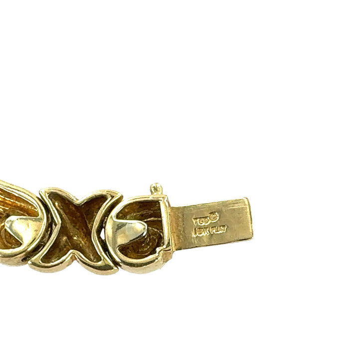 Diamond 18 Karat Yellow Gold Ribbed X Link Necklace 17 Inches