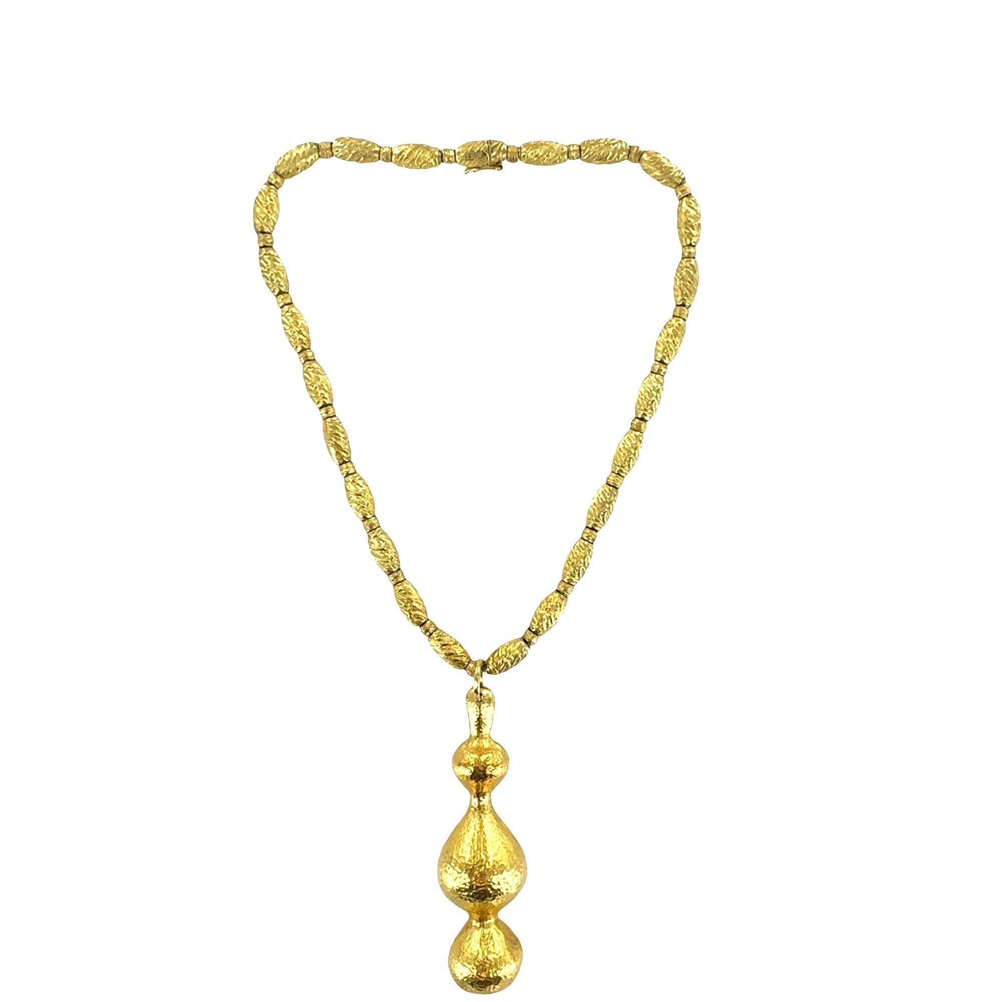 LaLaounis 21/18 Karat Yellow Gold Hammered Finish Drop Pendant Necklace