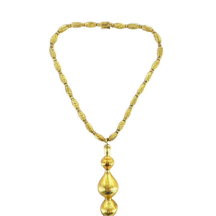 LaLaounis 21/18 Karat Yellow Gold Hammered Finish Drop Pendant Necklace