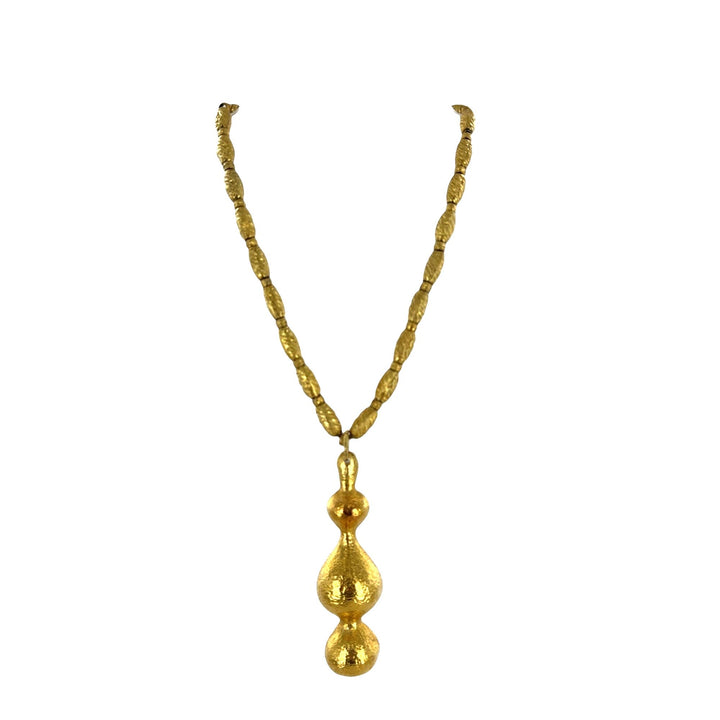 LaLaounis 21/18 Karat Yellow Gold Hammered Finish Drop Pendant Necklace