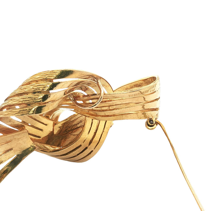 Tiffany & Company 18 Karat Yellow Gold Textured Ribbon Brooch Vintage Circa 1970
